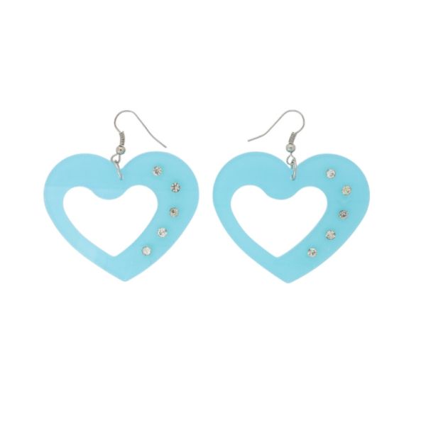 JEWELRY - EARRINGS - HOOK - METAL AND PLASTIC - HEART Е640 - 5.2x5.8cm NICKEL-BLUE - PACKAGE 6 pairs