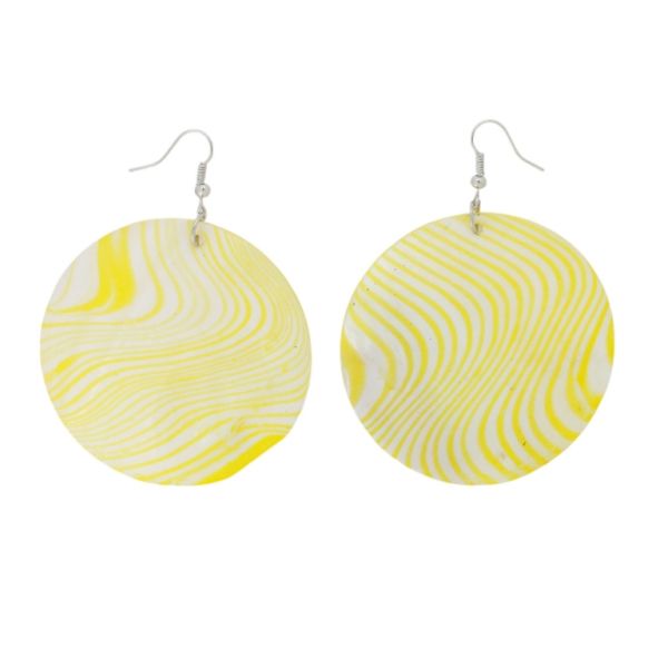 JEWELRY - EARRINGS - HOOK - MOTHER OF PEARL - WAVES Е650 - 5x7cm WHITE AND YELLOW - PACKAGE 6 pairs