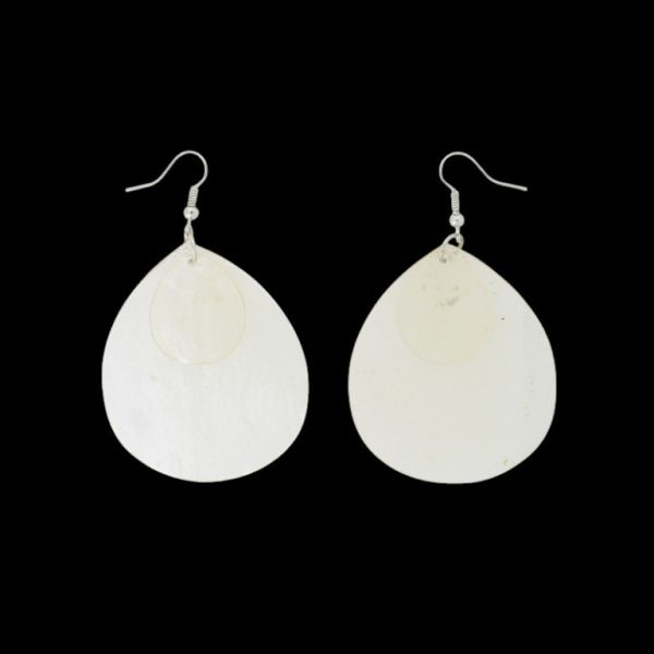 JEWELRY - EARRINGS - HOOK - MOTHER OF PEARL - DROP Е645 - 4.6x7.5cm NICKEL AND ECRU - 1 pair