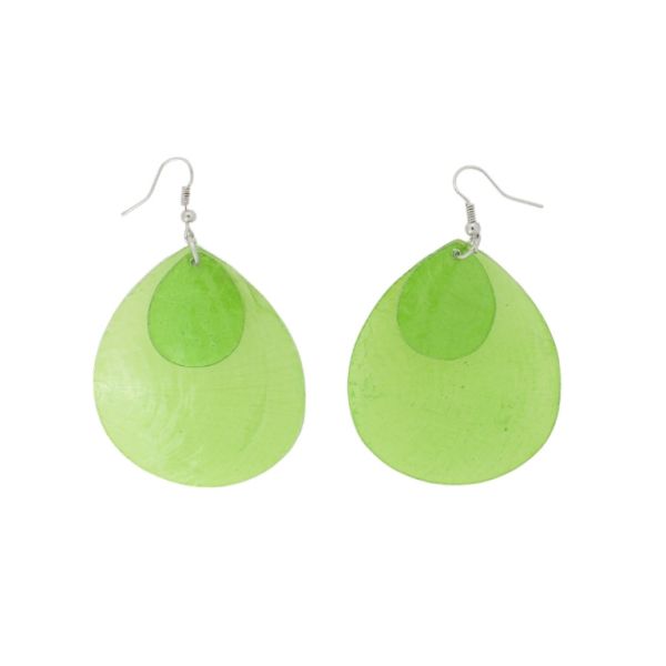 JEWELRY - EARRINGS - HOOK - MOTHER OF PEARL - DROP Е645 - 4.6x7.5cm NICKEL AND GREEN - 1 pair