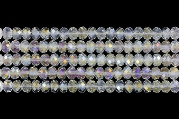 GLASS BEADS - FACETED RONDELLE CRYSTALS - 8x6mm - АВ TRANSPARENT - WHITE 097 - STRING (66pcs.) Hole-1.5mm