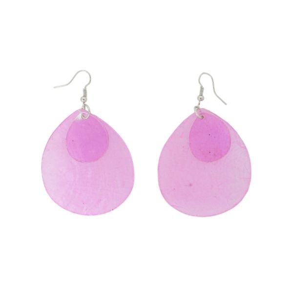 JEWELRY - EARRINGS - HOOK - MOTHER OF PEARL - DROP Е645 - 4.6x7.5cm NICKEL AND PURPLE - 1 pair