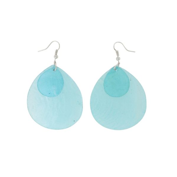 JEWELRY - EARRINGS - HOOK - MOTHER OF PEARL - DROP Е645 - 4.6x7.5cm NICKEL AND BLUE (LIGHT) - PACKAGE 6 pairs