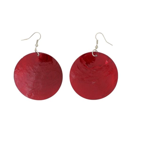 JEWELRY - EARRINGS - HOOK - MOTHER OF PEARL - CIRCLE Е647 - 5x7cm NICKEL AND BORDEAUX - PACKAGE 6 pairs