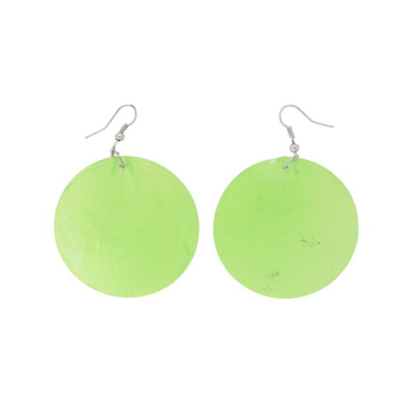 JEWELRY - EARRINGS - HOOK - MOTHER OF PEARL - CIRCLE Е647 - 5x7cm NICKEL AND GREEN (LIGHT) - 1 pair