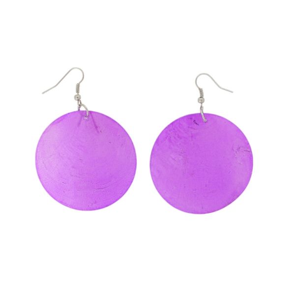 JEWELRY - EARRINGS - HOOK - MOTHER OF PEARL - CIRCLE Е647 - 5x7cm NICKEL AND PURPLE - 1 pair
