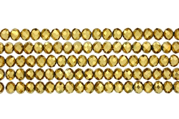 GLASS BEADS - FACETED RONDELLE CRYSTALS - 8x6mm - METALLIC - GOLD 111 - STRING (66pcs.) Hole-1.5mm