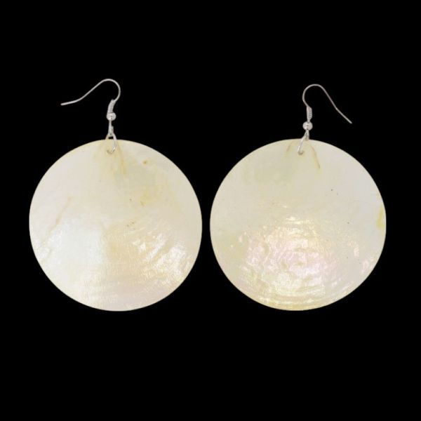 JEWELRY - EARRINGS - HOOK - MOTHER OF PEARL - CIRCLE Е647 - 6x8cm NICKEL AND ECRU - 1 pair