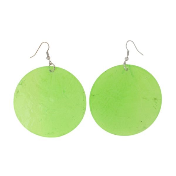 JEWELRY - EARRINGS - HOOK - MOTHER OF PEARL - CIRCLE Е647 - 6x8cm NICKEL AND GREEN (LIGHT) - 1 pair
