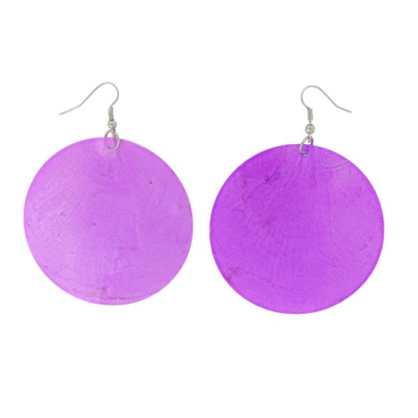 JEWELRY - EARRINGS - HOOK - MOTHER OF PEARL - CIRCLE Е647 - 6x8cm NICKEL AND PURPLE - PACKAGE 6 pairs