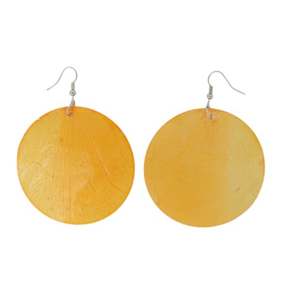 JEWELRY - EARRINGS - HOOK - MOTHER OF PEARL - CIRCLE Е647 - 6x8cm NICKEL AND ORANGE - 1 pair
