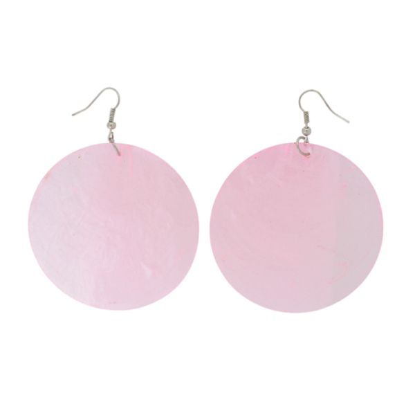 JEWELRY - EARRINGS - HOOK - MOTHER OF PEARL - CIRCLE Е647 - 6x8cm NICKEL AND PINK - PACKAGE 6 pairs