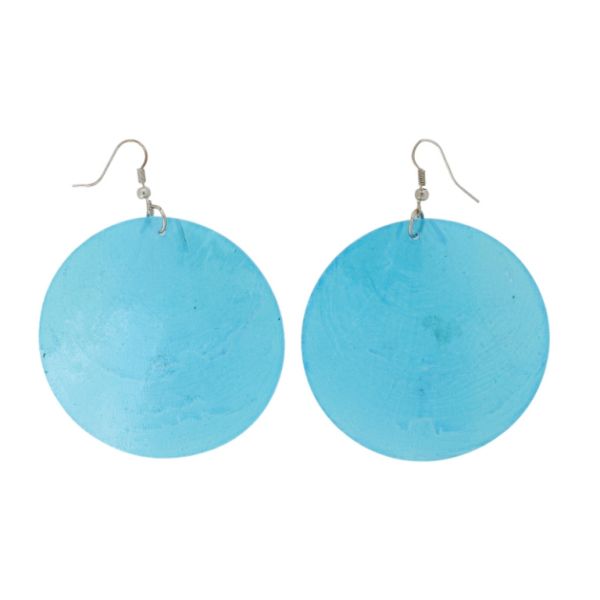 JEWELRY - EARRINGS - HOOK - MOTHER OF PEARL - CIRCLE Е647 - 6x8cm NICKEL AND BLUE - 1 pair