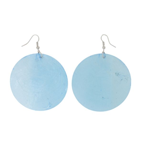 JEWELRY - EARRINGS - HOOK - MOTHER OF PEARL - CIRCLE Е647 - 6x8cm NICKEL AND BLUE (LIGHT) - PACKAGE 6 pairs
