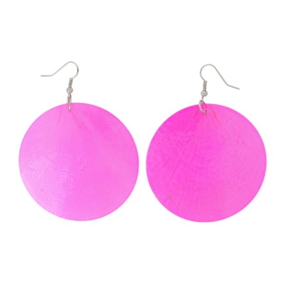 JEWELRY - EARRINGS - HOOK - MOTHER OF PEARL - CIRCLE Е647 - 6x8cm NICKEL AND CYCLAMEN - 1 pair