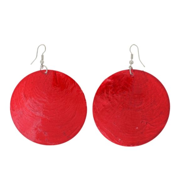 JEWELRY - EARRINGS - HOOK - MOTHER OF PEARL - CIRCLE Е647 - 6x8cm NICKEL AND RED - PACKAGE 6 pairs