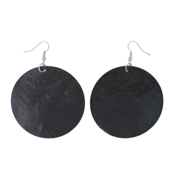 JEWELRY - EARRINGS - HOOK - MOTHER OF PEARL - CIRCLE Е647 - 6x8cm NICKEL AND BLACK - PACKAGE 6 pairs