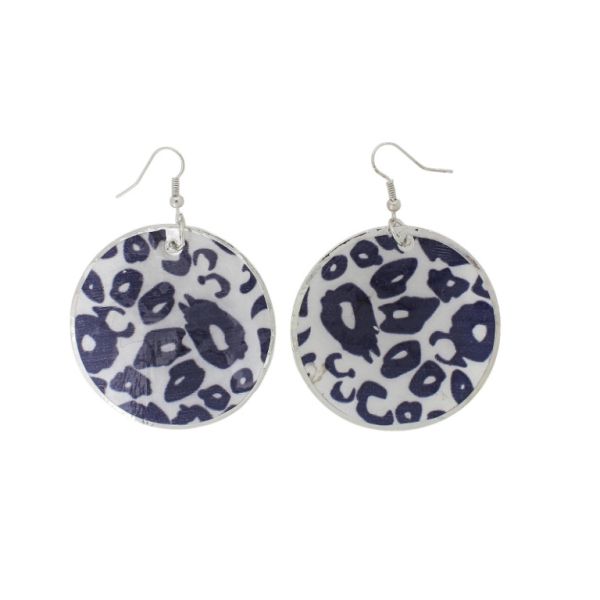 JEWELRY - EARRINGS - HOOK - MOTHER OF PEARL - LEOPARD PRINT Е649 - 5x7cm BLACK AND GRAY - 1 pair