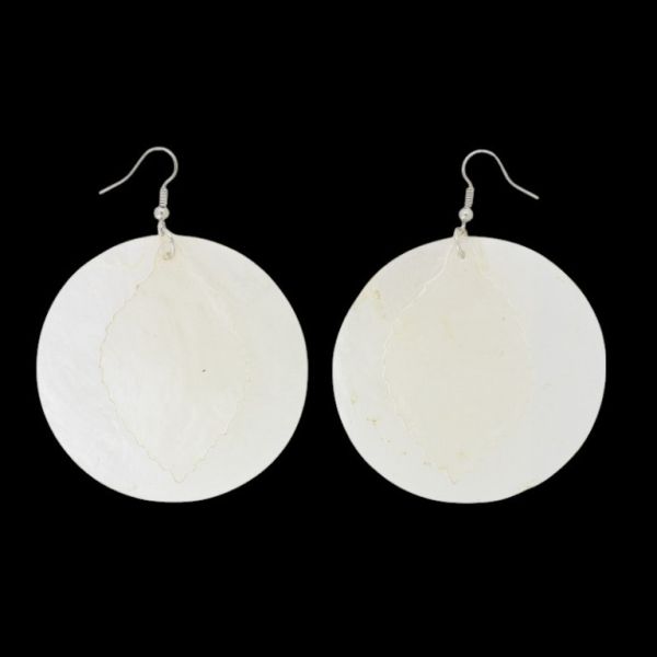 JEWELRY - EARRINGS - HOOK - MOTHER OF PEARL - LEAF Е646 - 6x8cm NICKEL AND ECRU - 1 pair