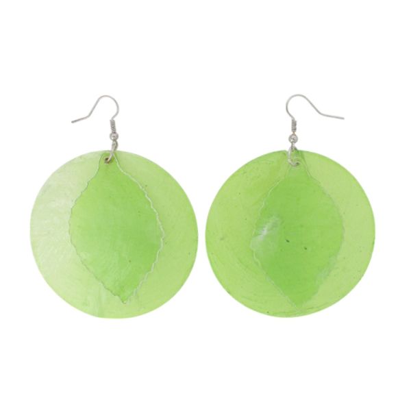 JEWELRY - EARRINGS - HOOK - MOTHER OF PEARL - LEAF Е646 - 6x8cm NICKEL AND GREEN - PACKAGE 6 pairs