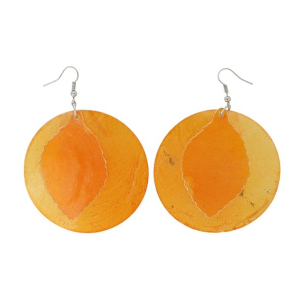 JEWELRY - EARRINGS - HOOK - MOTHER OF PEARL - LEAF Е646 - 6x8cm NICKEL AND ORANGE - 1 pair
