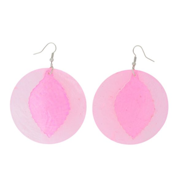JEWELRY - EARRINGS - HOOK - MOTHER OF PEARL - LEAF Е646 - 6x8cm NICKEL AND PINK - PACKAGE 6 pairs