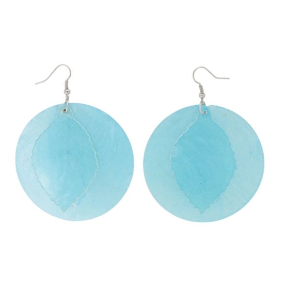 JEWELRY - EARRINGS - HOOK - MOTHER OF PEARL - LEAF Е646 - 6x8cm NICKEL AND BLUE (LIGHT) - PACKAGE 6 pairs