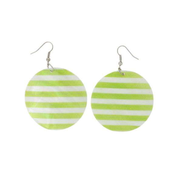 JEWELRY - EARRINGS - HOOK - MOTHER OF PEARL - STRIPE Е651 - 5x7cm WHITE AND GREEN (LIGHT) - PACKAGE 6 pairs