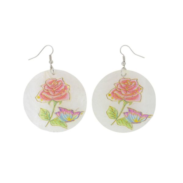 JEWELRY - EARRINGS - HOOK - MOTHER OF PEARL - ROSE Е642 - 5x7cm WHITE AND MIX - PACKAGE 6 pairs
