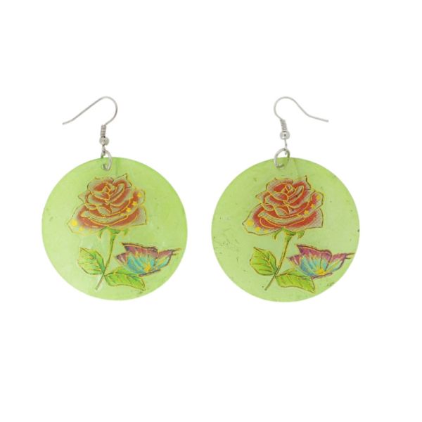 JEWELRY - EARRINGS - HOOK - MOTHER OF PEARL - ROSE Е642 - 5x7cm GREEN (LIGHT) AND MIX - 1 pair