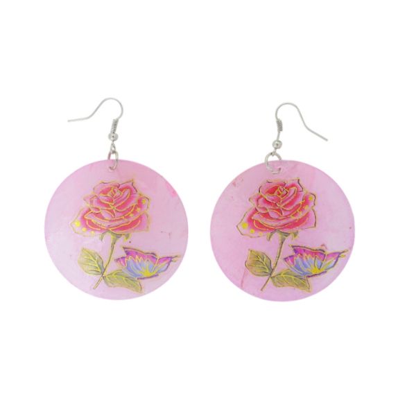 JEWELRY - EARRINGS - HOOK - MOTHER OF PEARL - ROSE Е642 - 5x7cm PURPLE (LIGHT) AND MIX - PACKAGE 6 pairs