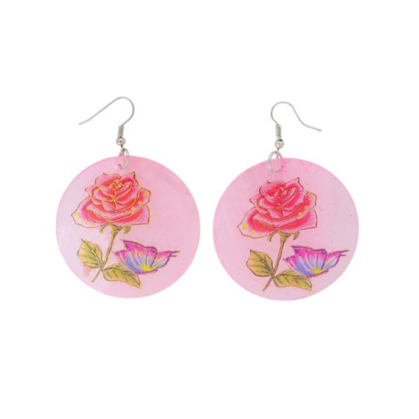 JEWELRY - EARRINGS - HOOK - MOTHER OF PEARL - ROSE Е642 - 5x7cm PINK (DARK) AND MIX - 1 pair