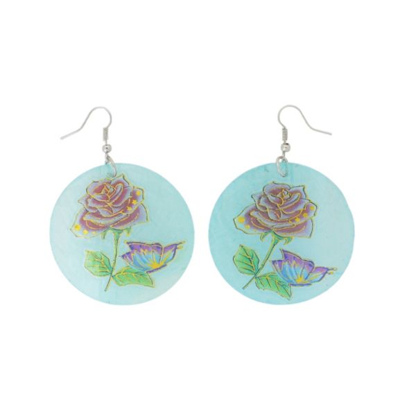 JEWELRY - EARRINGS - HOOK - MOTHER OF PEARL - ROSE Е642 - 5x7cm BLUE (LIGHT) AND MIX - PACKAGE 6 pairs