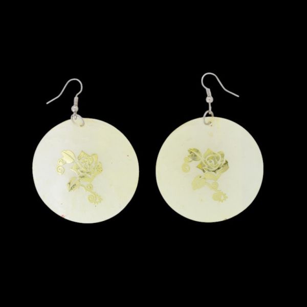 JEWELRY - EARRINGS - HOOK - MOTHER OF PEARL - ROSE Е644 - 5x7cm ECRU AND GOLD - 1 pair