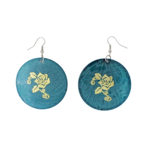 JEWELRY - EARRINGS - HOOK - MOTHER OF PEARL - ROSE Е644 - 5x7cm GREEN (DARK) AND GOLD - PACKAGE 6 pairs