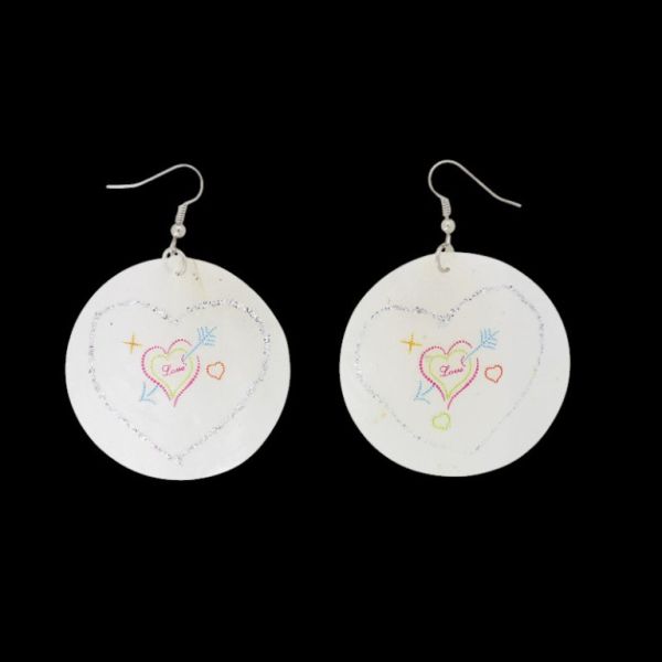 JEWELRY - EARRINGS - HOOK - MOTHER OF PEARL - HEART Е643 - 5x7cm WHITE AND MIX - 1 pair