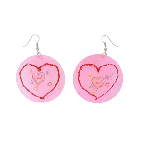 JEWELRY - EARRINGS - HOOK - MOTHER OF PEARL - HEART Е643 - 5x7cm PINK AND MIX - PACKAGE 6 pairs