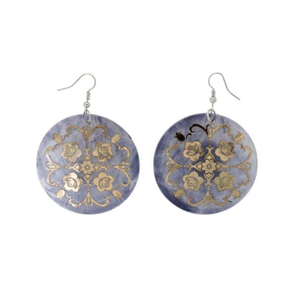 JEWELRY - EARRINGS - HOOK - MOTHER OF PEARL - FLOWER Е641 - 5x7cm GRAY (DARK) AND GOLD - PACKAGE 6 pairs