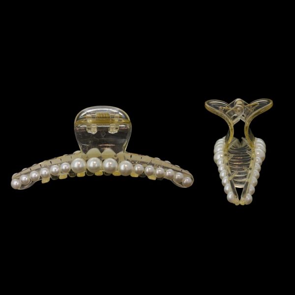 JEWELRY - BRACKET - HAIR CLIP WITH PEARLS SH093 - 12x4x3.5cm WHITE AND ECRU - PACKAGE 3pcs.