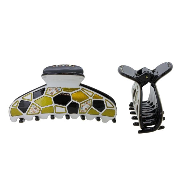 JEWELRY - BRACKET - CLAW HAIR CLIP WITH GLASS CRYSTALS SH086 - FORMS - 8.4x3.9x4.2cm WHITE-BLACK-GOLD - PACKAGE 2pcs.