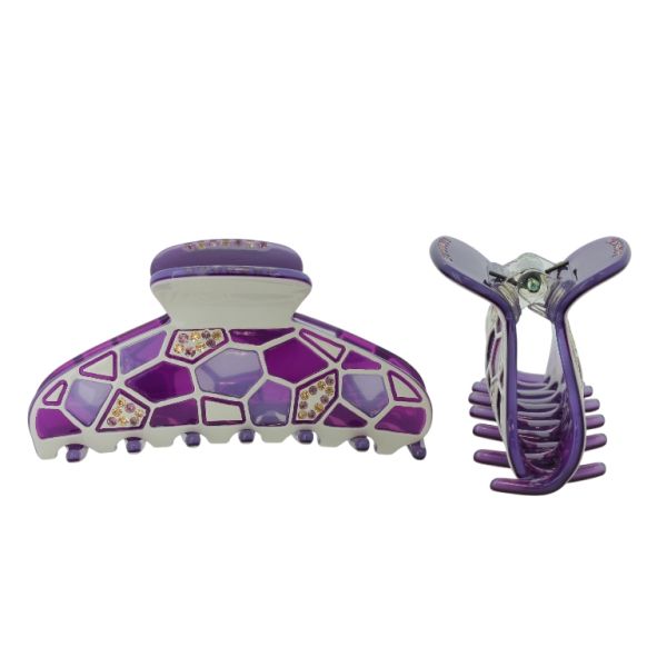 JEWELRY - BRACKET - CLAW HAIR CLIP WITH GLASS CRYSTALS SH086 - FORMS - 8.4x3.9x4.2cm PURPLE-PURPLE (LIGHT)-BEIGE (LIGHT) - 1pc.