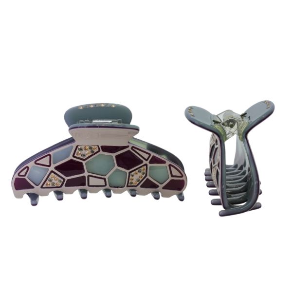 JEWELRY - BRACKET - CLAW HAIR CLIP WITH GLASS CRYSTALS SH086 - FORMS - 8.4x3.9x4.2cm ROSE DUST-PURPLE (DARK)-GRAY-GREEN MILITARY - 1pc.