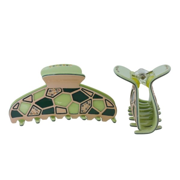 JEWELRY - BRACKET - CLAW HAIR CLIP WITH GLASS CRYSTALS SH086 - FORMS - 8.4x3.9x4.2cm PEACH-GREEN (LIGHT)-GREEN (DARK) - 1pc.