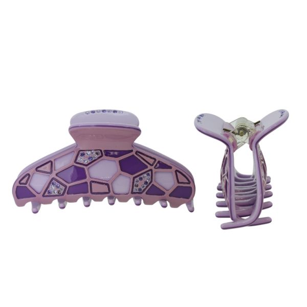 JEWELRY - BRACKET - CLAW HAIR CLIP WITH GLASS CRYSTALS SH086 - FORMS - 8.4x3.9x4.2cm PINK (LIGHT)-PURPLE (LIGHT)-PURPLE - 1pc.
