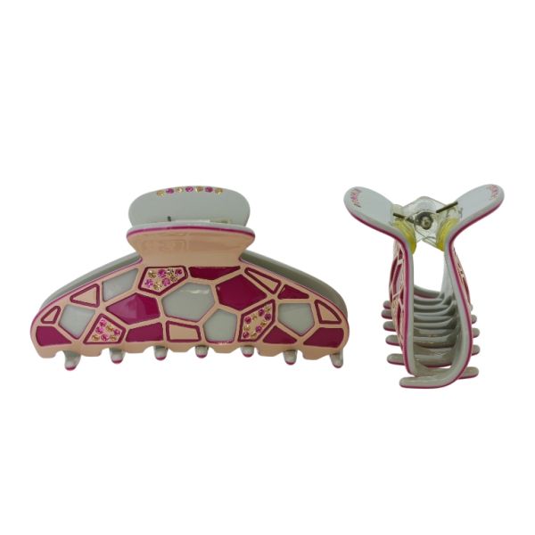 JEWELRY - BRACKET - CLAW HAIR CLIP WITH GLASS CRYSTALS SH086 - FORMS - 8.4x3.9x4.2cm PINK-CYCLAMEN-GRAY - PACKAGE 2pcs.