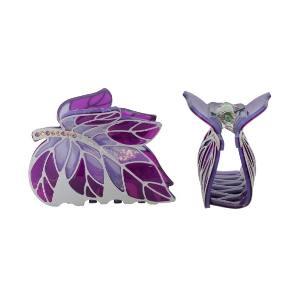 JEWELRY - BRACKET - CLAW HAIR CLIP WITH GLASS CRYSTALS SH087 - LEAF - 7.0x4.5x3.5cm PURPLE (LIGHT)-PURPLE (DARK)-BEIGE (LIGHT) - PACKAGE 2pcs.