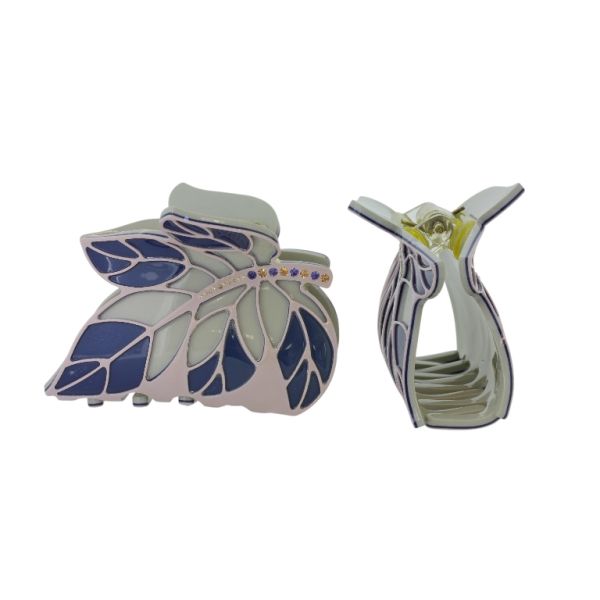 JEWELRY - BRACKET - CLAW HAIR CLIP WITH GLASS CRYSTALS SH087 - LEAF - 7.0x4.5x3.5cm PINK (LIGHT)-BLUE (DARK)-BEIGE - 1pc.