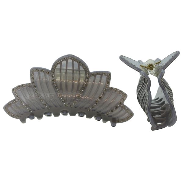 JEWELRY - BRACKET - CLAW HAIR CLIP WITH GLASS CRYSTALS SH088 - FLOWER - 9.0x4.7x2.7cm GOLD AND GRAY - PACKAGE 2pcs.