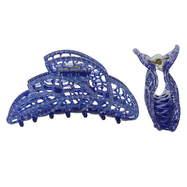 JEWELRY - BRACKET - CLAW HAIR CLIP WITH GLASS CRYSTALS SH089 - LEAVES - 10x3.9x2.7cm BLUE (LIGHT) AND BLUE (DARK) - 1pc.