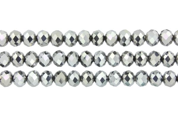 GLASS BEADS - FACETED RONDELLE CRYSTALS - 10x8mm - METALLIC - SILVER HALF-METALLIC 110 - STRING (70pcs.) Hole-1.5mm